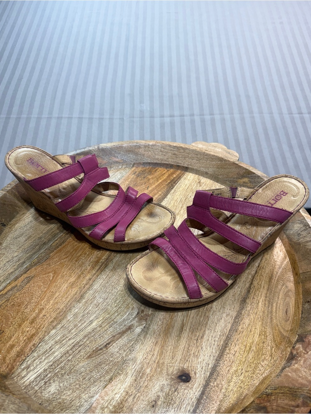 Pink Leather Wedges Børn Lisi Raspberry Cork Sandals Size 10
